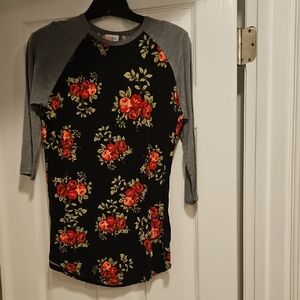 LuLaRoe Black and Gray Floral Long Sleeve Top